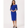 INSPIRE CHIC Women's Elegant Boat Neck 3/4 Sleeves Work Midi Split Sheath Dress - 3 of 4