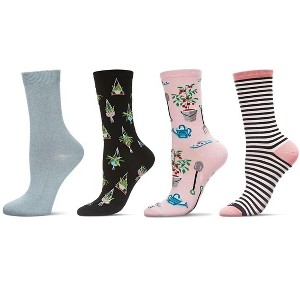 MeMoi Womens 4 Pair Pack Rayon Novelty Crew Socks - 1 of 2