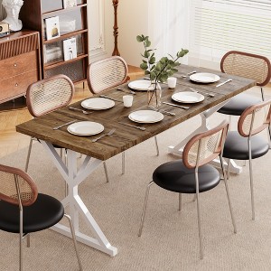 Dyonery 70.8" Farmhouse Dining Table for 6, Rustic Wood Kitchen Table with Metal Legs for Dining Room - 1 of 4