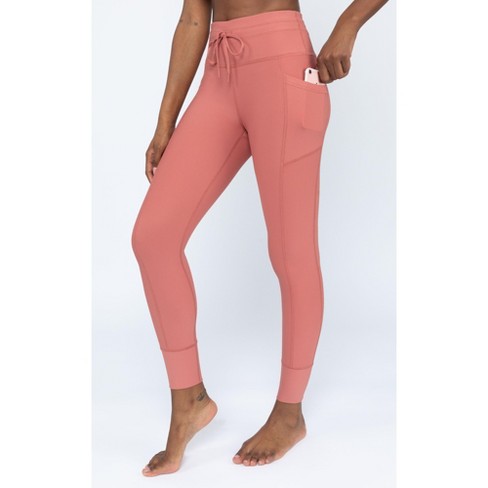 Yogalicious Interlink High Waist Ribbed Jogger With Pockets And Drawstring  - Brick Dust - Small : Target