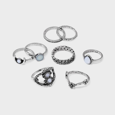 Textured Multi Ring Set 8pc - Wild Fable™ Silver : Target