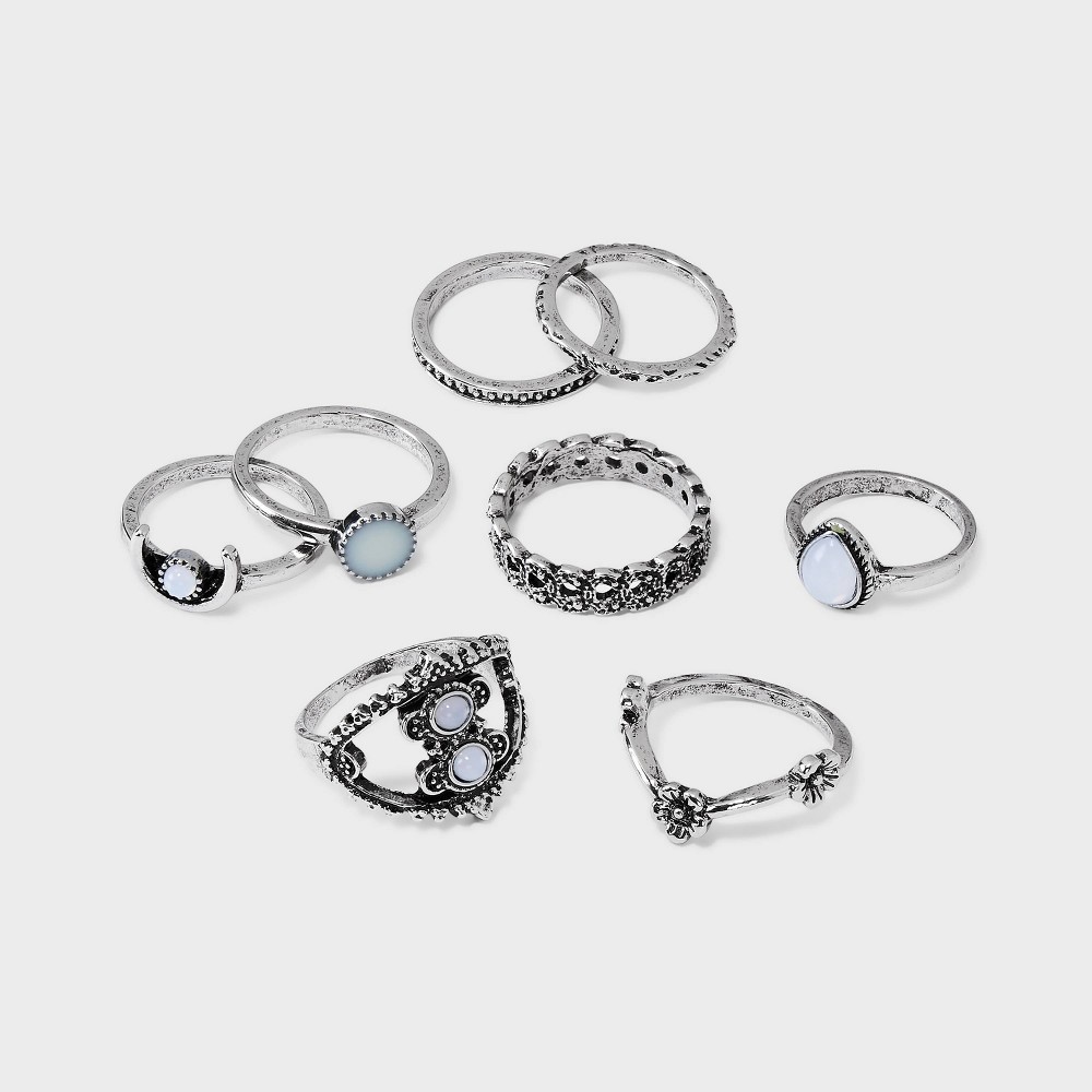 Photos - Ring Textured Multi  Set 8pc - Wild Fable™ Silver blue