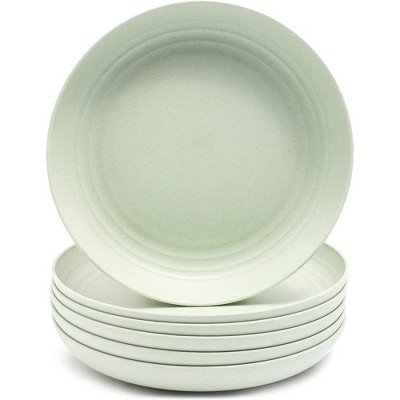 Juvale 6 Pack Green 9 Inch Round Unbreakable Wheat Straw Dinner Plates Dinnerware