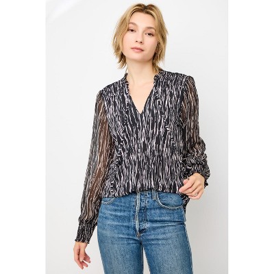 WEST K Women's Adelina Smocked Cuff Mixed-Media Blouse