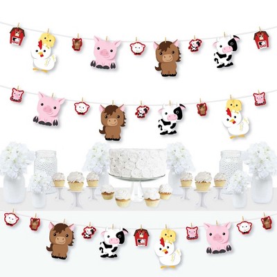 Big Dot of Happiness Farm Animals - Barnyard Baby Shower or Birthday Party DIY Decorations - Clothespin Garland Banner - 44 Pieces