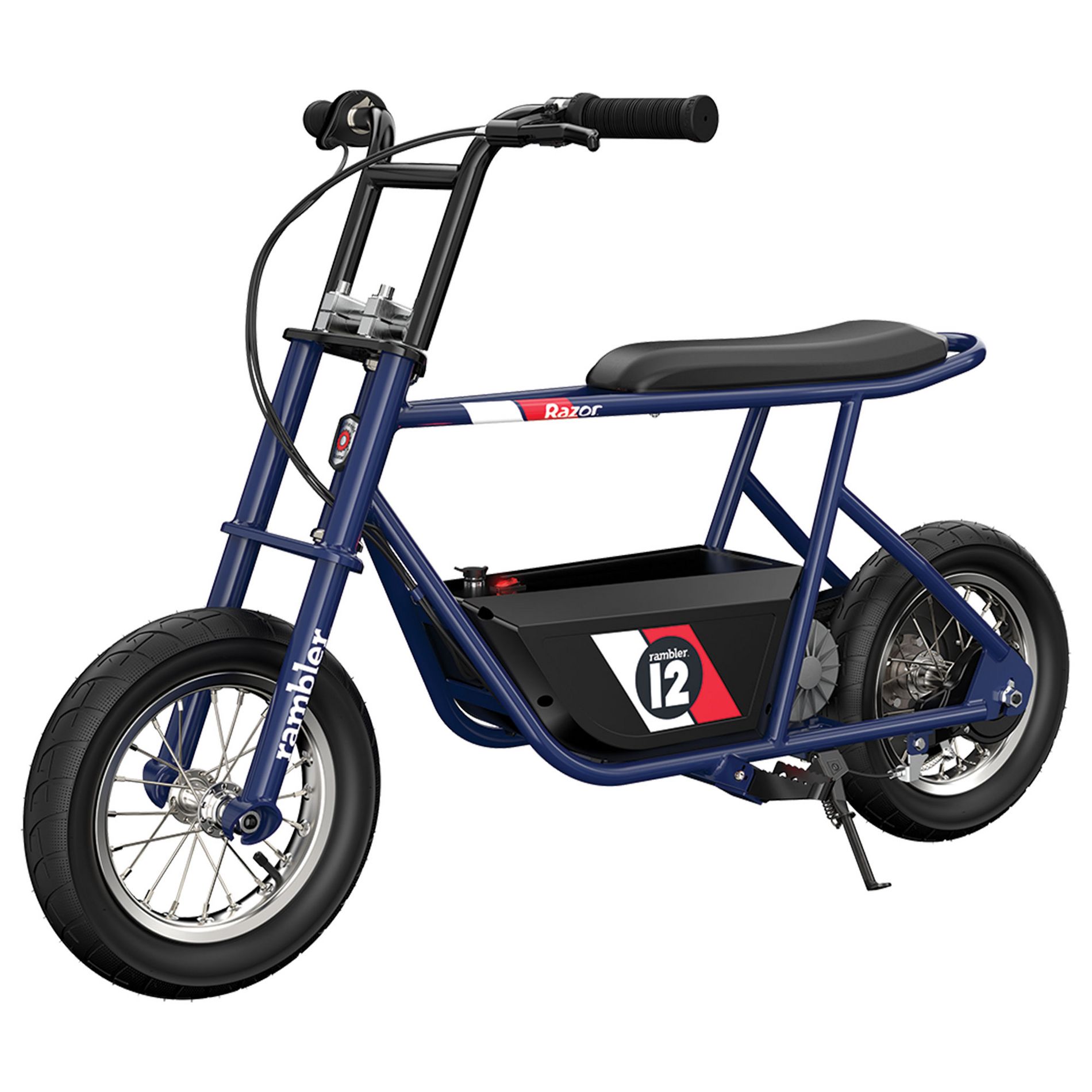 Razor Rambler 12 Electric Retro Mini Bike Ride for Teens Ages 13+, 170 lb Max Weight, Dark Blue – Up to 14 Mph, 40-Min Run Time, 12” Pneumatic Tires