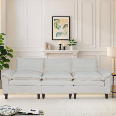MyDepot Sectional Sofa Corduroy Cloud Couch, 3 Seats, Beige