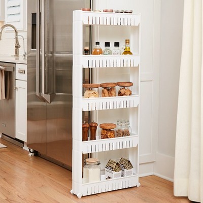 White 5-Tier Rolling Plastic Storage Cart