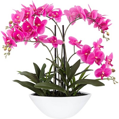 Dahlia Studios Real Touch Pink Orchid 28" High Faux Flowers in White Pot