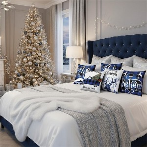 LISM 18x18 Inches Blue Christmas Throw Pillow Covers Polyester Pillow Case Set of 6 - 1 of 4