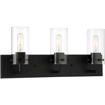Possini Euro Design Metis Modern Wall Light Black Hardwire 24 1/4" 3-Light Fixture Clear Glass Shade for Bathroom Vanity Hallway Reading Living Room