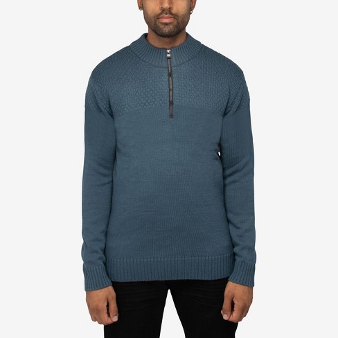 X Ray Men's Quarter Zip Sweater, Slim Fit Knitted Mock Neck Long Sleeve  Pullover Top In Blue Size M : Target