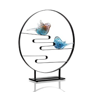SPI Home Art Glass Bird Pair Desk Decor – 17" Handcrafted Colorful Birds on Iron Stand for Tabletop Display - 1 of 3