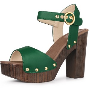 Perphy Women's Platform Buckle Ankle Strap Chunky High Heels Sandals - 1 of 3