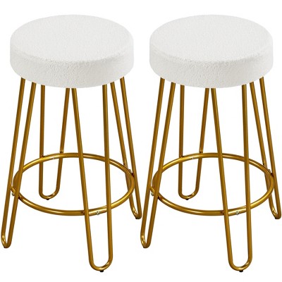 Yaheetech Set of 2 Upholstered Velvet Counter Stools with Metal Legs