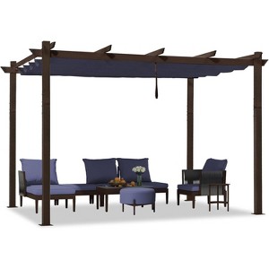PURPLE LEAF Outdoor Metal Pergola with Retractable Canopy Patio Shade Cover for Garden Pool Yard Brown Aluminum Frame - 1 of 4