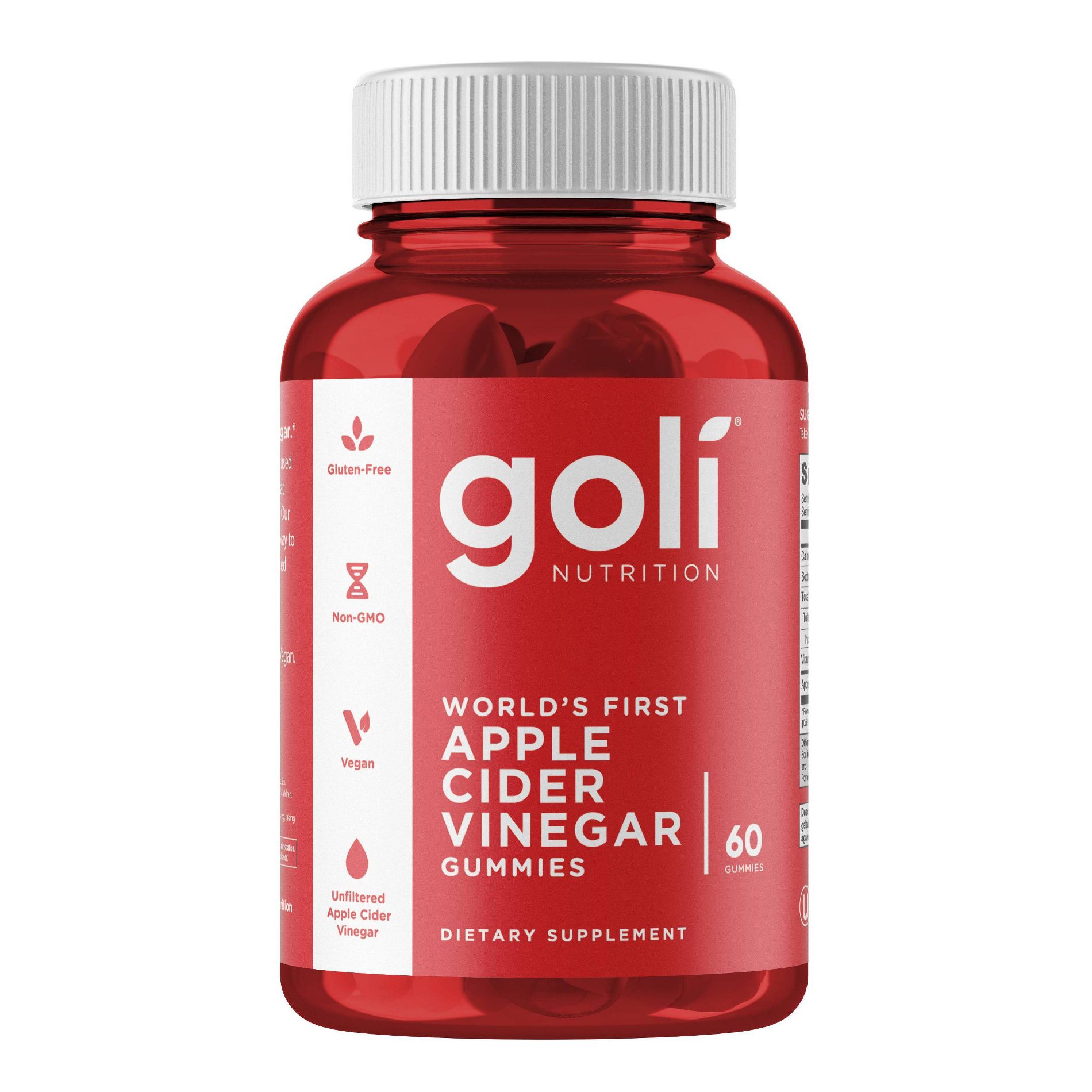 Goli Nutrition Apple Cider Vinegar Vegan Gummies - 60ct: Gluten-Free, Non-GMO, Herbal Supplement, 500mg per Serving