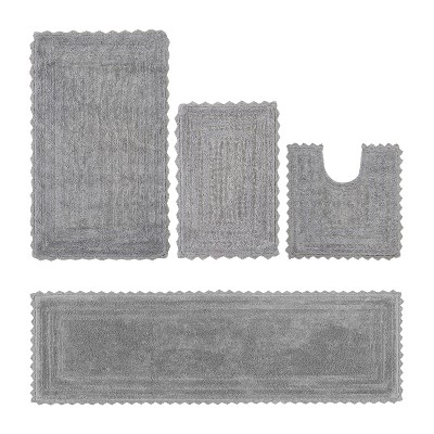 Lilly Crochet Collection 100% Cotton Tufted Reversible 4-Piece Bath Rug Set – Super Absorbent, Machine Washable Bathroom Mats with Crochet Pattern