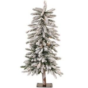 Pre-Lit Flocked Pencil Tree – 3' Tall – PVC and Metal Base for Holiday by Melrose - 1 of 3