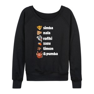 Women's - Disney - Main Characters Lightweight French Terry Wide Neck Long Sleeve Graphic Shirt - 1 of 4