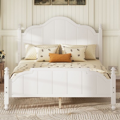 Okak Full/Queen Vintage Platform Beds with Headboard & Support Slats,Solid Wood Bed Frame for Primary Bedroom,No Spring Box Needed