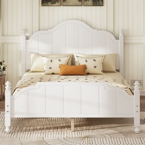 Okak Full/Queen Vintage Platform Beds with Headboard & Support Slats,Solid Wood Bed Frame for Primary Bedroom,No Spring Box Needed - 1 of 4