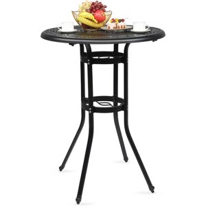 VINGLI 32" Outdoor Bar Table, Patio Bar Height Table with Umbrella Hole, Round High Top Table Cast Aluminum Tall Outdoor Table Bistro Table - 1 of 4