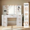 AMERLIFE Makeup Vanity Desk with Mirror & LED Lights, Drawers, Tempered Glass Top, Charging Station, Modern Bedroom Dressing Table - 4 of 4