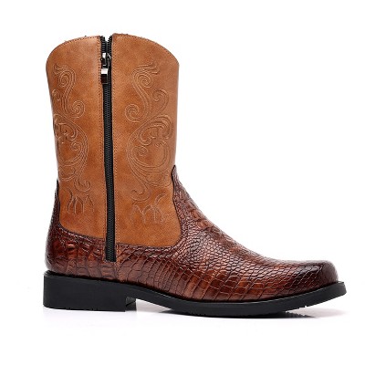 Santimon Men's Croc-Embossed Leather Western Mid-calf Cowboy Boots