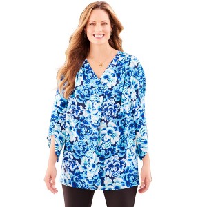 Catherines Women's Plus Size V-Neck Angel Sleeve Blouse - 1 of 4