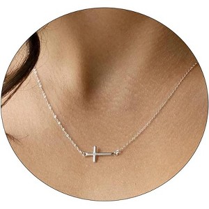 Gold Sideways Cross Necklace for Women, 14K Gold Plated Simple Everyday Choker - 1 of 4