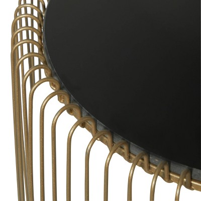 Elegant Gold Metal and Black Glass Round Accent Table Set