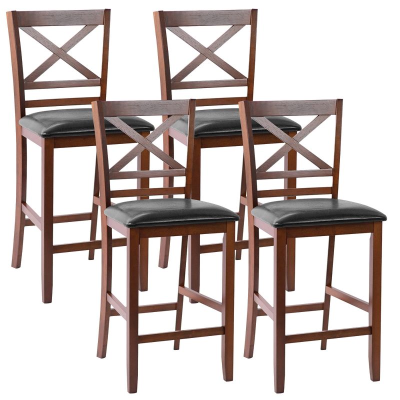 Costway Set of 4 Bar Stools 25'' Counter Height Chairs w/ PU Leather Seat Walnut, 1 of 11