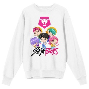 KPop Demon Hunters Chibi Saja Boys Adult White Crew Neck Long Sleeve Sweatshirt - 1 of 4