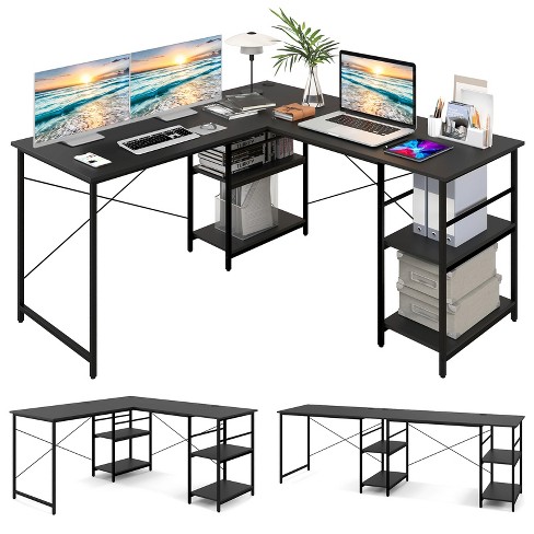 Brown/ Black Rotating L-Shaped Computer Desk, Corner Home Office