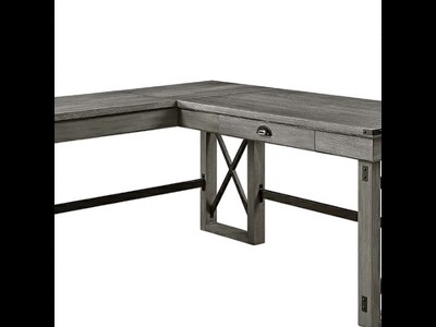 Weathered Gray Corner Writing Desk with USB and Filing Cabinet