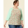 Agnes Orinda Women's Plus Size Round Neck 3/4 Raglan Sleeves Floral Printed Dressy Casual Peasant Tops - 3 of 4