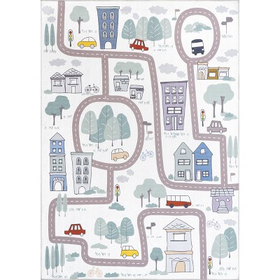Image of Nuloom Chalea Town Graphic 3x5 Machine Washable Accent Rug for Living Room Bedroom Dining Room Nursery Entryway Kitchen, White Multicolor/Multicolor
