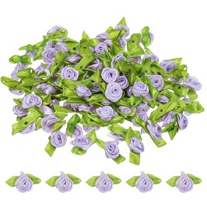 Unique Bargains Satin Mini DIY Crafts Sewing Ribbon Roses with Leaves 100 Pcs - 1 of 4