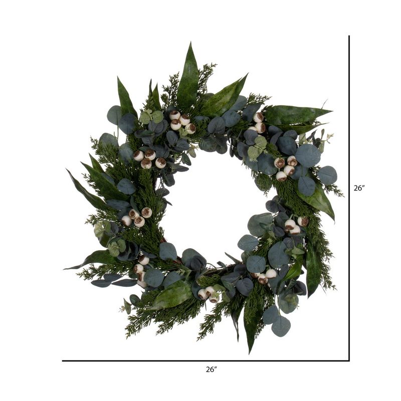 Vickerman 26" Green Artificial Eucalyptus Berry Wreath., 3 of 7