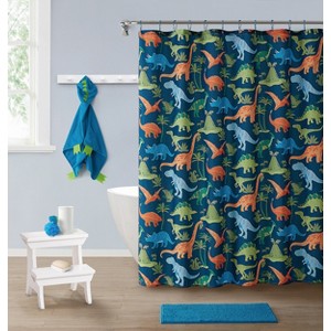 Kate Aurora Montauk Accents Complete 5 Piece Juvi Dinosaurs Themed Fabric Shower Curtain Bathroom Set - 1 of 4