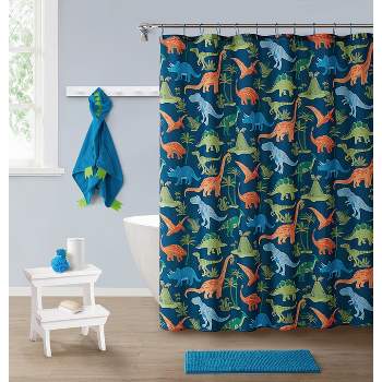 Kate Aurora Montauk Accents Complete 5 Piece Juvi Dinosaurs Themed Fabric Shower Curtain Bathroom Set