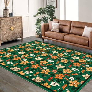 Floral Washable Rugs Kitchen Runners for Hallway Laundry Contemporary Flower Girls Bedroom Rug Non Slip Kids Playroom Carpet - 1 of 4