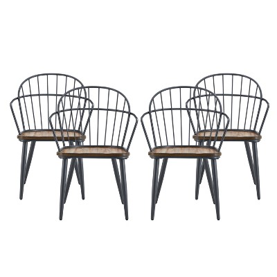 Christopher Knight Home Loftia Modern Iron Frame Dining Chairs(Set of 4), Brown/Black
