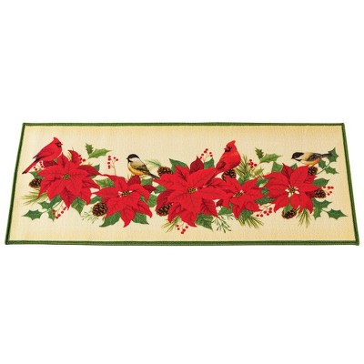 Collections Etc Poinsettias & Birds Holiday Accent Rug 2x4 Ft : Target