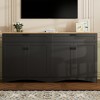 62.9" Farmhouse TV Console with Wood Grain Top and 2 Drawers, Sideboard Cabinet with Adjustable Shelves & Rustic Black Handles - 2 of 4