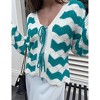 Coolmee Women's Cardigan Chunky Fashion Open Front Striped Color Block Cable Knit Sweater Coats - 3 of 4