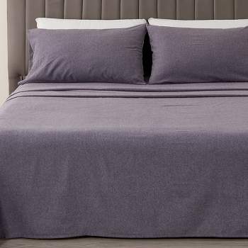 Cotton Blend Heathered Solid Flannel Sheet Set - Great Bay Home