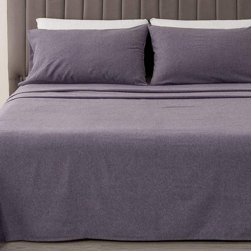Cotton Blend Heathered Solid Flannel Sheet Set - Great Bay Home, 1 of 7