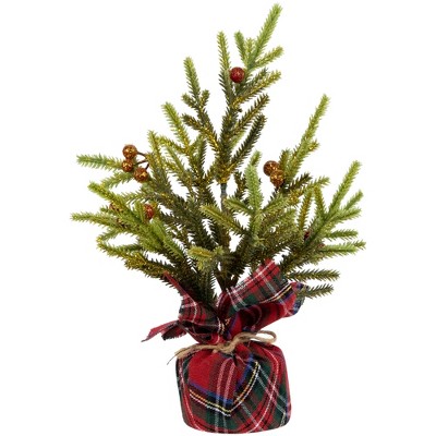 Mini Glittered Pine with Berries Artificial Christmas Trees - Set of 3